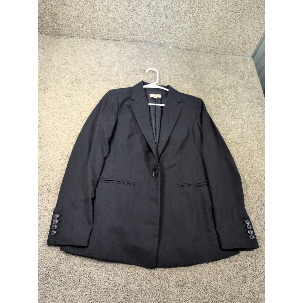 Loft Womens Black Single Button Blazer Linen Lyocell Blend Size 6 Career Office